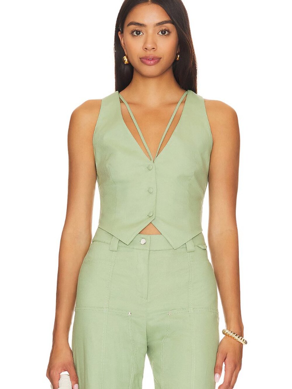 Camila Coehlo Matilde Vest in Sage Green